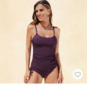 NWT Cupshe Women's Ruched Tie-Side Tankini Set Dark Purple Large